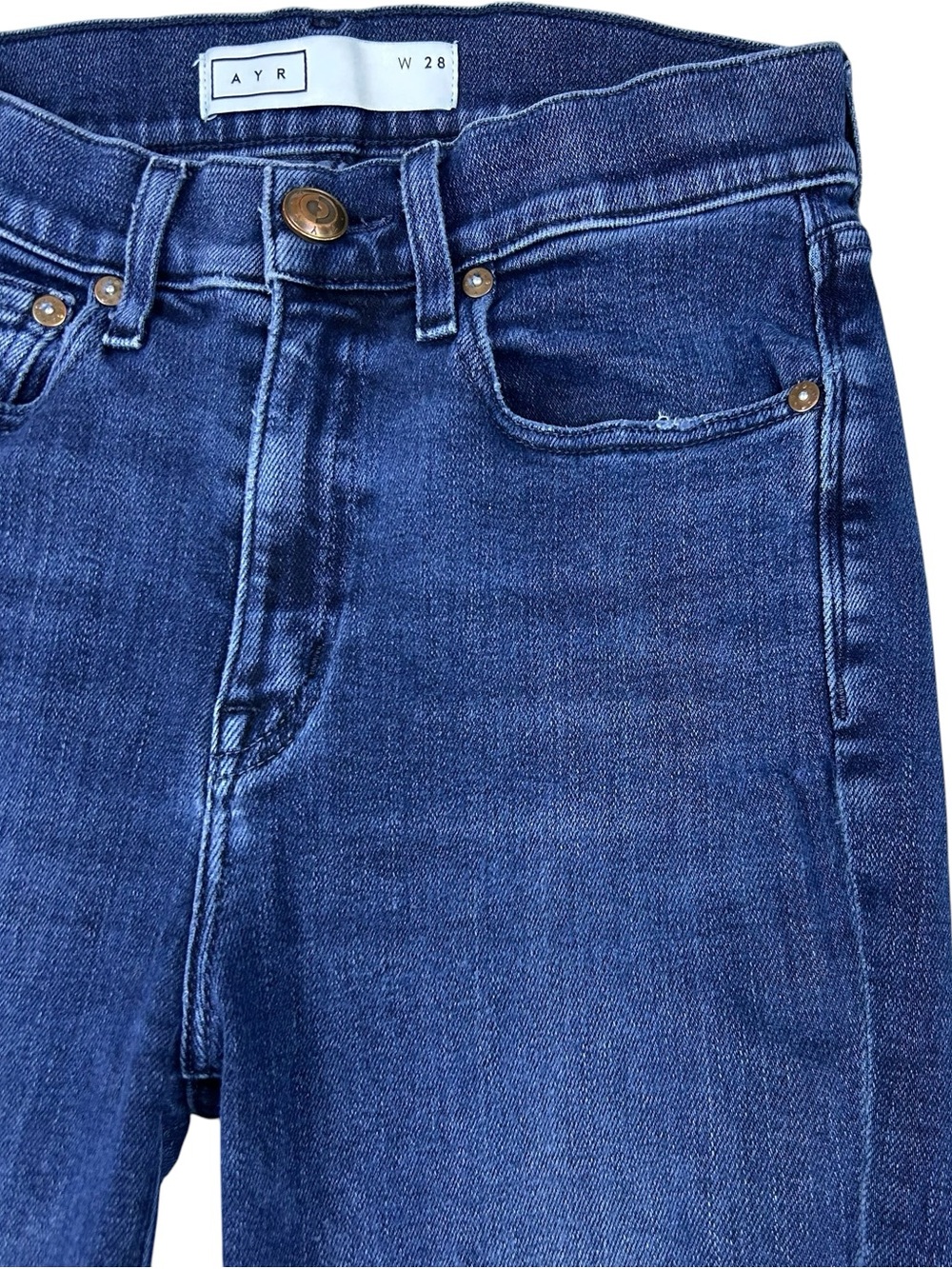 AYR Superba High Rise Straight Leg Jeans Size 28 Stretch Raw Hem Blue Denim - Picture 4 of 16